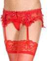 Porte-jarretelles rouge maille et dentelle avec petits coeurs 