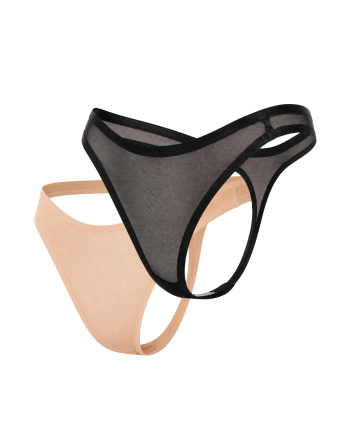 Lot de 2 strings invisibles en résille transparente noir et nude - Mapalé