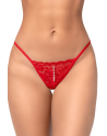String ouvert rouge en dentelle avec perle suspendue