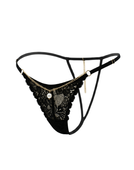 String noir en dentelle avec bijou et chaîne dorée