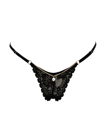 String noir en dentelle avec bijou et chaîne dorée