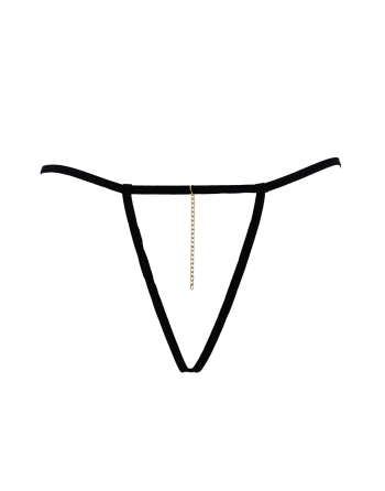 String noir en dentelle avec bijou et chaîne dorée