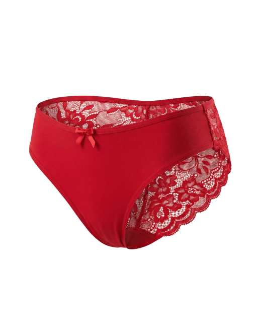 Culotte rouge en dentelle avec nœud en satin