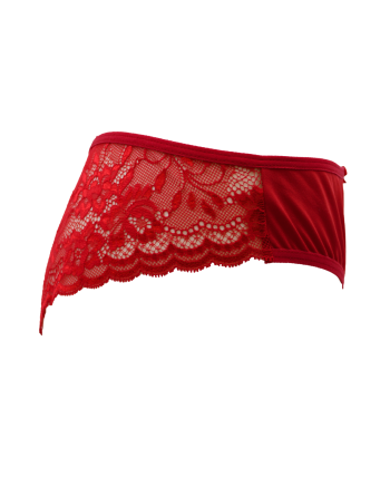 Culotte rouge en dentelle avec nœud en satin