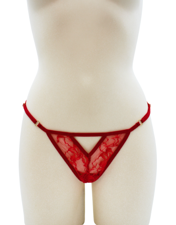 String rouge avec bijou perle  strass dorés