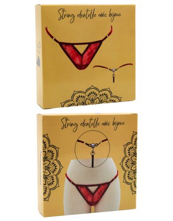 String rouge avec bijou perle  strass dorés