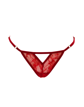 String rouge avec bijou perle  strass dorés