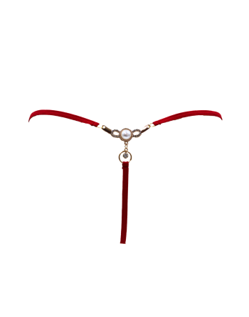 String rouge avec bijou perle  strass dorés