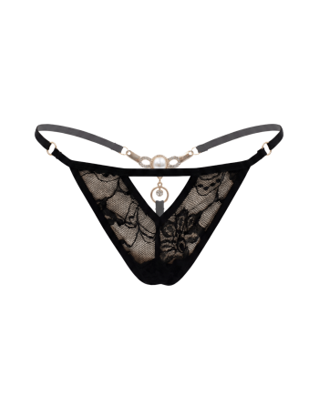 String noir avec bijou perle  strass dorés