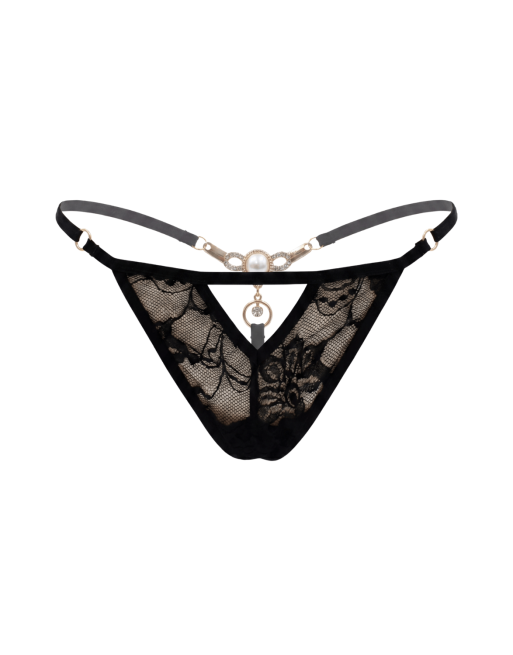 String noir avec bijou perle  strass dorés