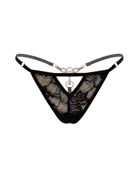String noir avec bijou perle  strass dorés