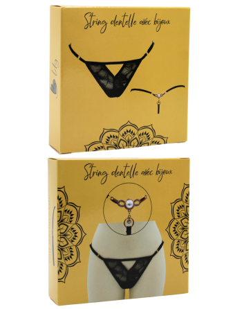 String noir avec bijou perle  strass dorés