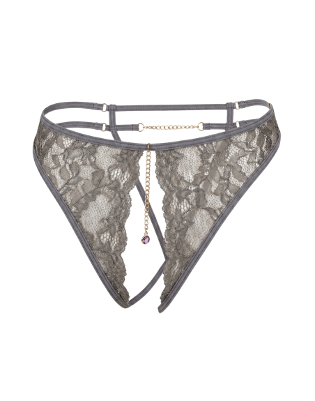 String gris avec bijou couleur aléatoire et chaîne dorée