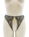 String gris avec bijou couleur aléatoire et chaîne dorée