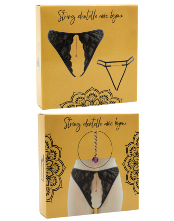 String gris avec bijou couleur aléatoire et chaîne dorée