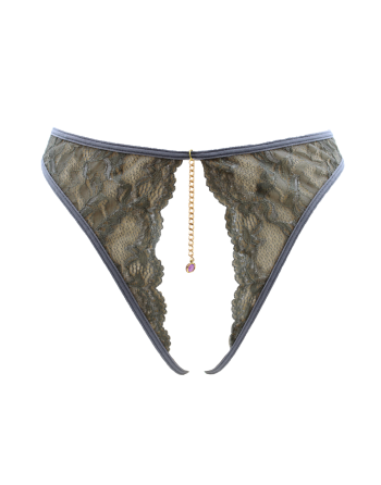 String gris avec bijou couleur aléatoire et chaîne dorée