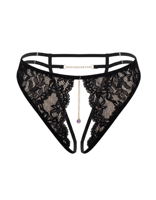 String noir avec bijou couleur aléatoire et chaîne dorée