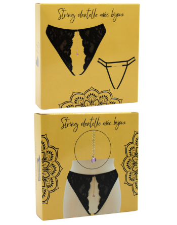 String noir avec bijou couleur aléatoire et chaîne dorée