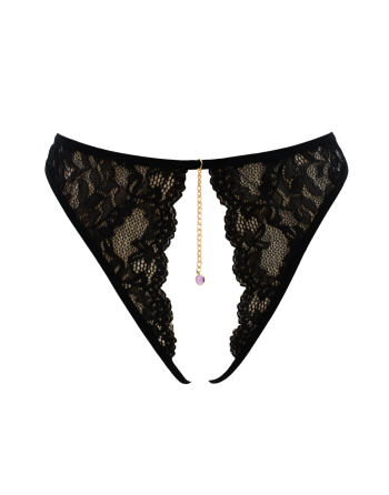 String noir avec bijou couleur aléatoire et chaîne dorée