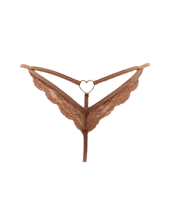 String taupe en dentelle avec bijou cœur doré