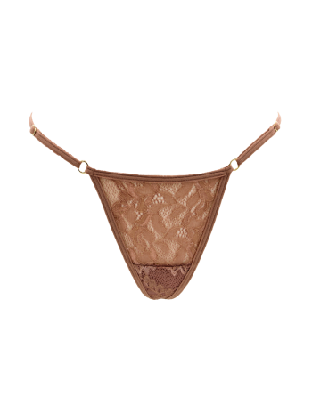 String taupe en dentelle avec bijou cœur doré