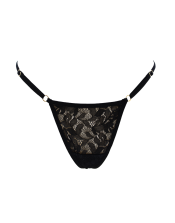 String noir en dentelle avec bijou cœur doré