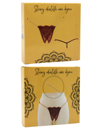 String en dentelle taupe ouvert avec chaînes dorées