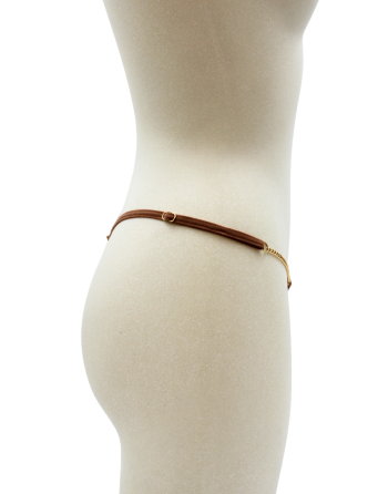 String en dentelle taupe ouvert avec chaînes dorées