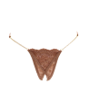 String en dentelle taupe ouvert avec chaînes dorées
