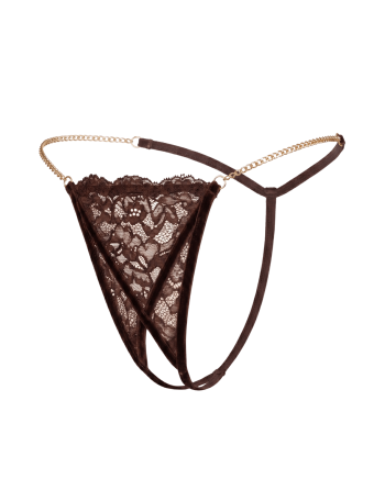 String en dentelle marron ouvert avec chaînes dorées