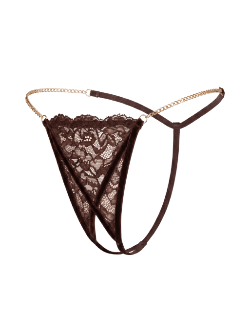 String en dentelle marron ouvert avec chaînes dorées