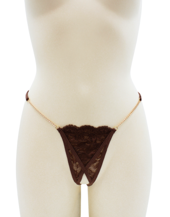 String en dentelle marron ouvert avec chaînes dorées