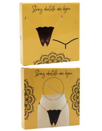 String en dentelle marron ouvert avec chaînes dorées