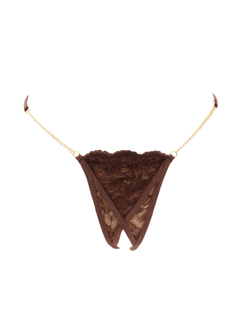 String en dentelle marron ouvert avec chaînes dorées