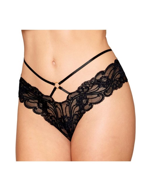 Culotte en dentelle noire avec lanières et chaines dorées 