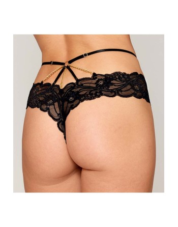 Culotte en dentelle noire avec lanières et chaines dorées 