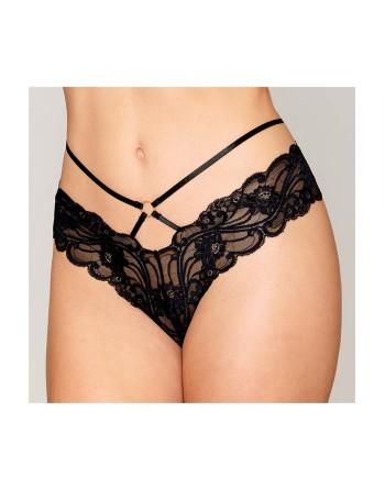 Culotte en dentelle noire avec lanières et chaines dorées 