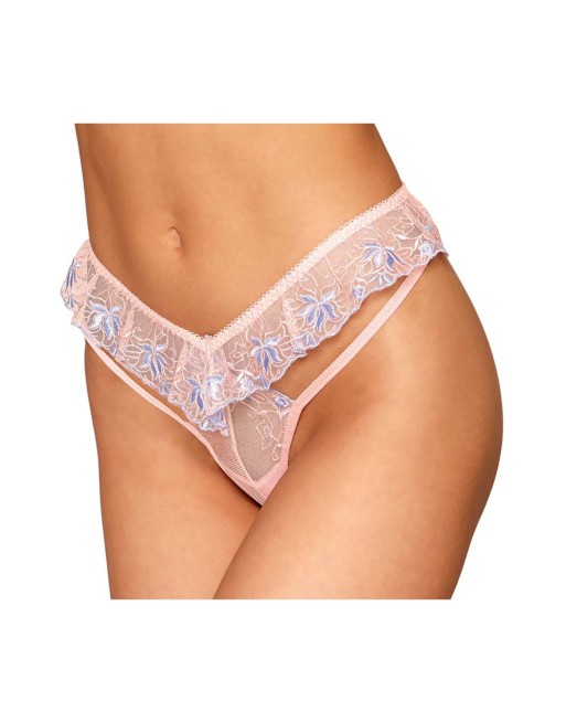 String avec broderie florale rose avec taille en forme de « V » 