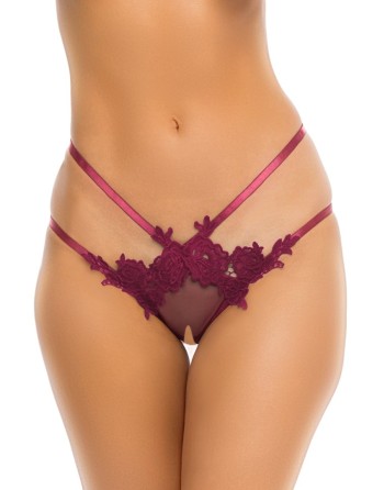 Panty rouge bordeaux ouvert à l'entrejambe 