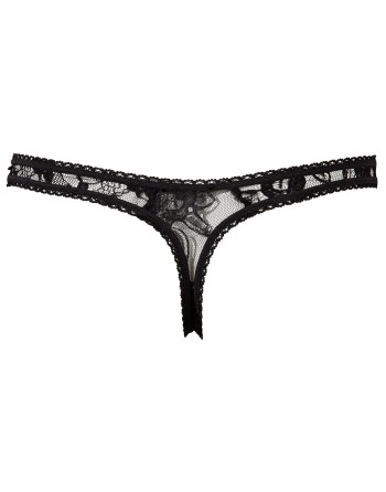 String ouvert à l'entre-jambe en dentelle noire 
