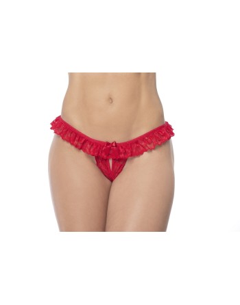 Culotte ouverte rouge avec froufrou en dentelle  