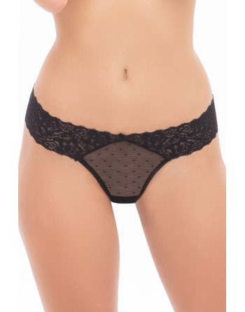 Shorty noire en fine résille et large ceinture dentelle 