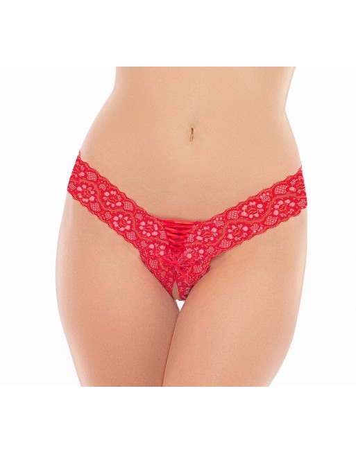 String rouge ouvert avec laçage sur le devant 