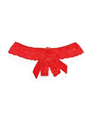 Tanga string rouge en dentelle avec noeud arrière 