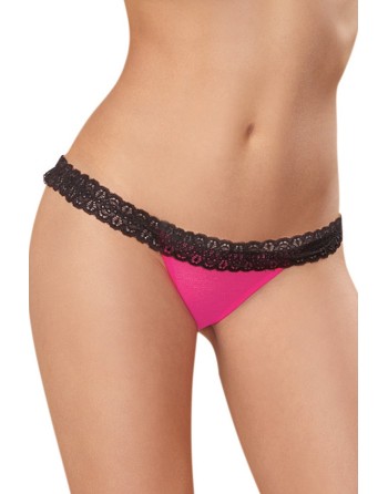Tanga rose ouverture coeur et dentelle noire 