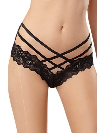 Tanga noir syle brésilien ornements croisés 