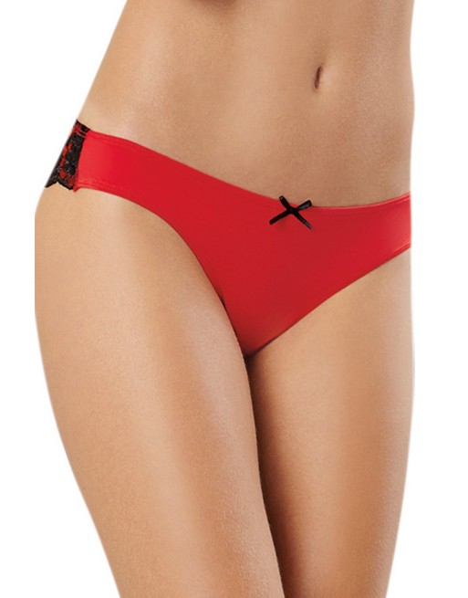 Tanga uni rouge et dentelle noire 