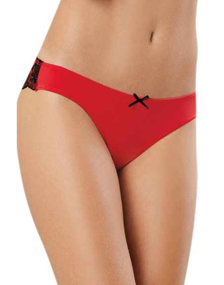 Tanga uni rouge et dentelle noire 