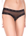 Tanga string ouvert noir maille transparente et dentelle 