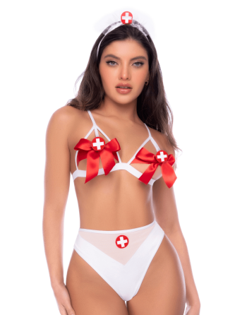 Déguisement infirmière 2 pièces avec soutien-gorge à lanières et nœuds - Mapalé